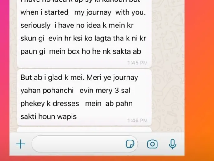 Screenshot of a client message to Dr. Abeera, shared with permission (13 of 28)