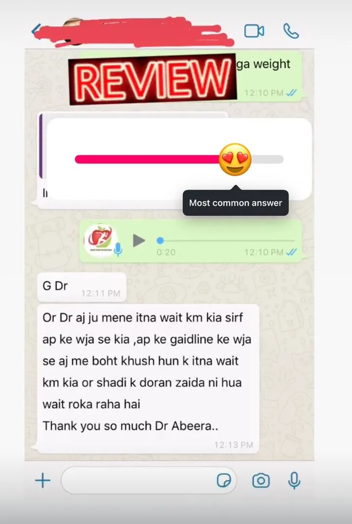 Screenshot of a client message to Dr. Abeera, shared with permission (6 of 28)
