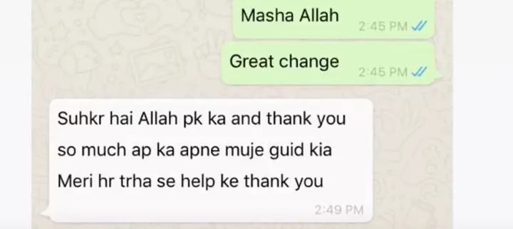 Screenshot of a client message to Dr. Abeera, shared with permission (11 of 28)
