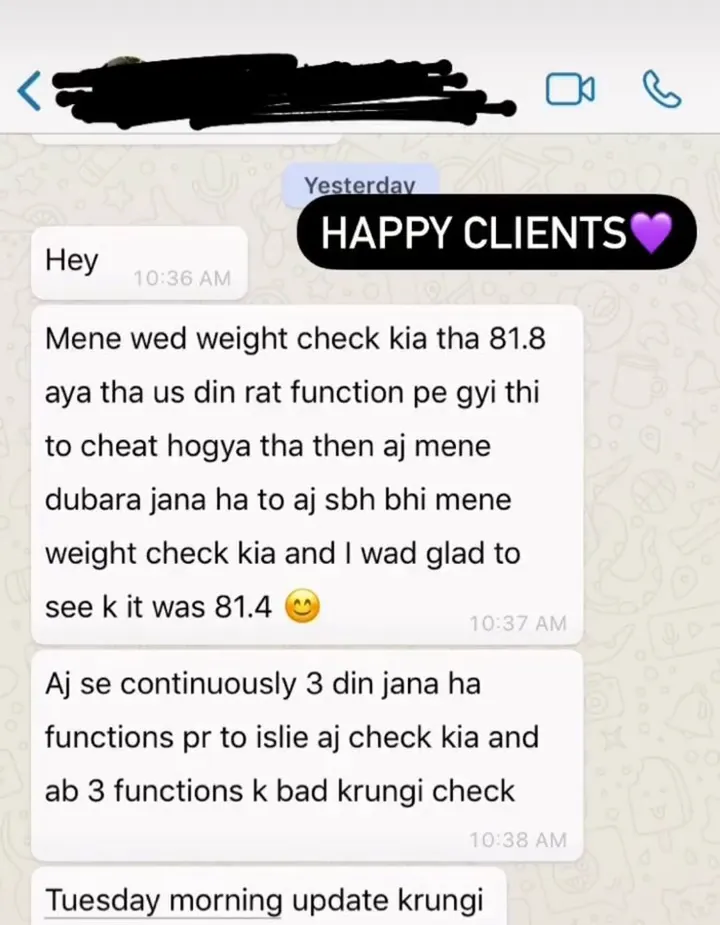 Screenshot of a client message to Dr. Abeera, shared with permission (19 of 28)